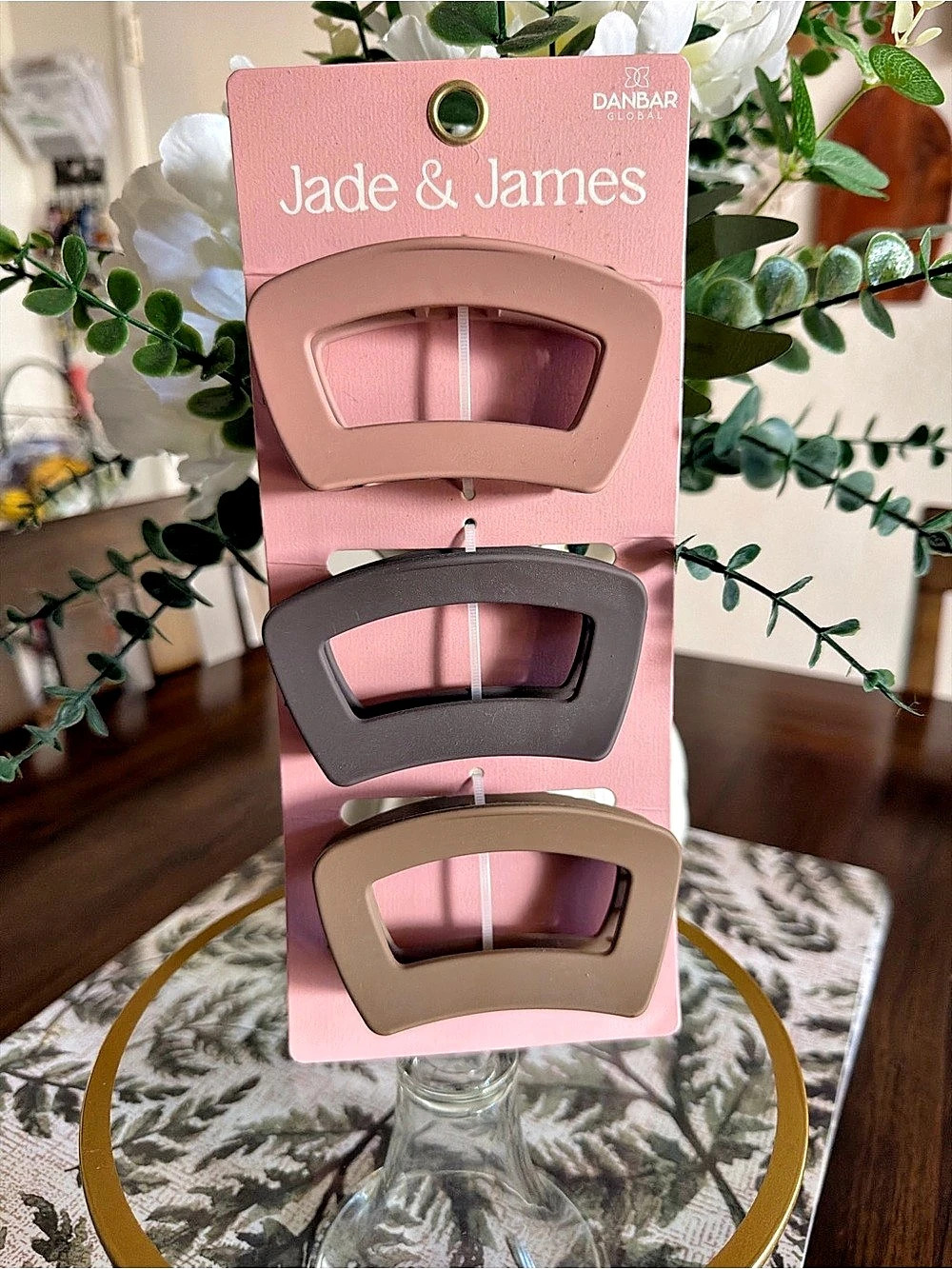 Jade & James 3-Piece Hair Clip Set in Pink & Brown NWT
